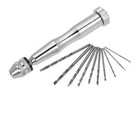 Set di mandrini per trapano manuale con 10 punte per gioielli, legno, plastica, ambra, noce, Pcb, artigianato, orologi, strumenti di riparazione, metallo argentato, capacità da 0,3 mm a 3,5 mm, kit da