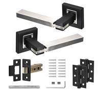 Set di Maniglie Nexus Bicolore Argento e Nero - Maniglie Interne in Alluminio con Chiusura a Incasso e Cerniere a Battente abbinate, ferramenta Elegante per camere da Let