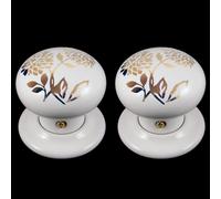 Set Di Maniglie Per Porta In Ceramic White Gold Design Dahlia (Coppia) 60Mm