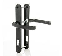 Set di maniglie per porta in UPVC, colore nero, leva/leva, 92 mm PZ (centri), 215 mm, da vite a vite, piastra posteriore 245 mm x 32 mm, maniglia per porta in UPVC, maniglie di ricambio nere in PVC