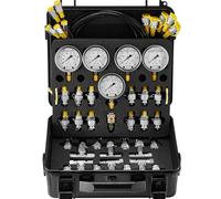 Set di manometri for Prove idrauliche for escavatori 10/100/250/400/600 Bar, 5 manometri, 13 Giunti, 14 connettori a T, 5 Tubi Flessibili di Prova
