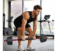 vidaXL Set di manubri 2 in 1 Nero e Rosso 121 x 19,5 x 19,5 cm, Palestra domestica, Set di manubri regolabili, Attrezzature per il fitness compatte per allenamenti a casa
