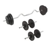 Set di manubri da 60 kg con barra curl e manubri corti, set per allenamento della forza per petto, braccia, schiena, dischi in plastica che non danneggiano il pavimento