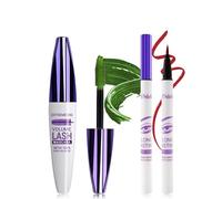 Set di Mascara 5D Verde in Seta e Eyeliner Liquido Rosso, Eyeliner Liquido Impermeabile e Resistente agli Smaghi, Mascara Volumizzante a Lunga Durata per Ciglia Lunghe e Curvate per Feste, Trucco