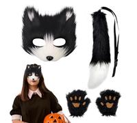 Set di maschera per il viso e la coda, regolabile, per Halloween, da donna, per cosplay, per feste, eventi, feste e feste