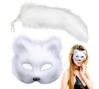 Set di mascherate e coda di animali, set cosplay di animali per ragazze | Costume da cosplay per ragazze con coda di animale | copertura per il viso di animali mezzo peloso per una festa di ras
