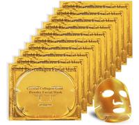 Set di maschere facciali in gel dorato 24 K, naturali idratanti, per uomini, donne, cura della pelle, anti-invecchiamento, anti-rughe, pelle secca, occhiaie (10 pezzi)