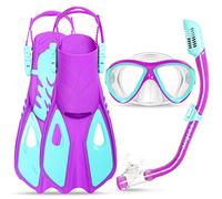 Set di maschere per bambini con pinne e boccaglio, attrezzatura da snorkeling per bambini, ragazzi e ragazze, età 5-15 anni, in vetro temperato, vista panoramica, pacchetti per snorkeling