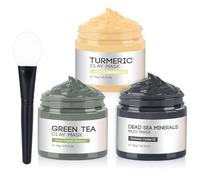 Set di maschere per il viso da donna, con curcuma, tè verde e mar morto, maschera all'allumina per pulizia profonda, pori, punti neri e pelle oleosa, 3 x 70 g