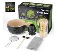 Set di Matcha per Cerimonia Giapponese,Cofanetto Matcha per la Cerimonia del tè, Può anche Essere Offerto Come Regalo ad Amici o Colleghi (Black Speckled, 100% Bamboo)
