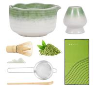Set Di Matcha per Cerimonia Giapponese, et da 7 Pezzi Set con Ciotola, Cucchiaio e Setaccio, Supporto per Frustino e Supporto per Spatola in Ceramica, Regalo per Gli Amanti del Matcha