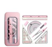 Set di matematica con bussola, set di matematica per la scuola secondaria, set di matematica Oxford, goniometro e bussola, set di geometria, goniometro 360, set di cancelleria per esami (rosa)