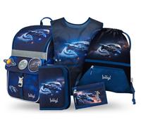 Set di materiale scolastico Astronave: cartella, astuccio, sacca, grembiule, portafoglio