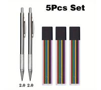 Set di matite meccaniche creative in metallo .0 mm, 5 pezzi/set, con 2B colorata, matita per disegno, forniture per ufficio, cancelleria, strumenti di scrittura fine (2 matite + 3 scatole di mine)