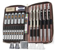 Set di matite meccaniche in metallo con custodia - 16 ricariche di grafite (0.5, 0.7, 0.9, 2mm), per disegnare e schizzare - Qualità professionale, senza piume, colori vibranti, schizzi a matita