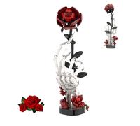 Set di mattoncini creativo artigianale a mano di scheletro con rosa rossa, 357 pezzi, kit di mattoncini per modello gotico oscuro per decorazione, articoli da collezione per adulti, pezzi unici da