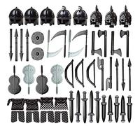 Set di mattoncini da costruzione 3D medievali Roma Egitto, 51 pezzi | Armi e armature militari antiche, compatibili con le minifigure comuni di piccole pietre