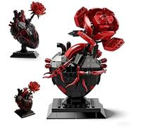 Set di mattoncini da costruzione a forma di cuore gotico con rosa - fiori romantici scuri modello desktop, collezione botanica MOC, kit di blocchi di San Valentino e regalo di anniversario per adulti