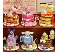 Set di mattoncini per costruzioni a tema Hello Kitty Apple Pie, personaggio cartoni animati Sanrio Hello Kitty in miniatura, accessori anime fai-da-te, decorazioni da scrivania kawaii, modellini da co
