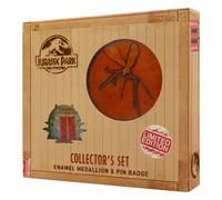 Set di medaglioni e spille di Jurassic Park.