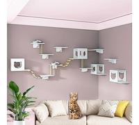 Set di mensole da parete per gatti con casetta per gatti, gradini, tiragraffi, scala morbida, mobili salvaspazio per gatti da interni