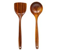 Set di mestolo in legno di teak naturale, set di utensili da cucina in legno, 2 pezzi