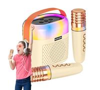 Set di microfoni e altoparlanti, piccola macchina per karaoke, 1200 mAh per bambini Singing Karaoke - Sistema Karaoke Home con 2 microfoni wireless, set karaoke per la famiglia con abbagliante per la
