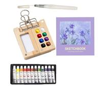 Set di mini acquerelli da viaggio, mini kit di acquerelli da viaggio, mini kit per acquerelli con scatola di 8 griglie, 12 colori ad acquerello, pennello ad acqua e album da disegno, per pittura