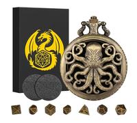 Set di Mini Dadi DND Steampunk Bronzo Cassa Cava Polpo Oorologio da Tasca, 7 pezzi in Metallo Poliedrico Set di Dadi D&D, Regali di DND con Confezione Regalo, Accessori per Giochi da Tavolo di Ruolo