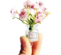 Set di mini fiori di gelsomino rosa in vaso, decorazione per casa delle bambole, scala 1:6 o 1:8, micro decorazione paesaggistica