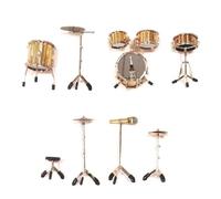 Set di mini modelli di batteria, strumento musicale portatile, design artigianale unico, simpatico modello di tamburo classico in miniatura, ornamento da tavolo(3/4)