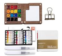 Set di mini pallet ad acquerello, con tavolozza portatile, 15 griglie e 24 colori ad acquerello, album da disegno, clip per pittori, artisti, studenti
