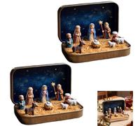 Set di mini presepi natalizi in una scatola di latta, set di decorazioni portatile per presepe, porta la storia del Natale con statuette in resina della Sacra Famiglia di pecore e Gesù per amici (2