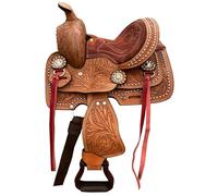 Set di mini sella in miniatura occidentale per cavalli con strumenti floreali, 20,3 cm, per bambini, ragazzi, bambini, marrone chiaro e nero, con testiera, collare al seno, redini (marrone 2)