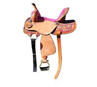 Set di mini sella per cavalli in miniatura, stile western, 20,3 cm, per bambini e ragazzi, colore marrone chiaro e nero, con testiera, collare e redini (rosa, 20,3 cm)