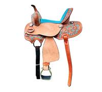 Set di mini sella per cavalli in miniatura, stile western, 20,3 cm, per bambini, ragazzi, bambini, marrone chiaro e nero, con testiera, colletto e redini (turchese, 33 cm)