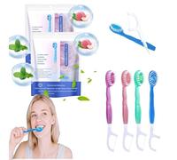 Set di mini spazzolini da denti 5 in 1, spazzolino da denti e filo interdentale e raschietto for la lingua e set di stuzzicadenti, 26 mini spazzolini da denti usa e getta con dentifricio, igiene orale