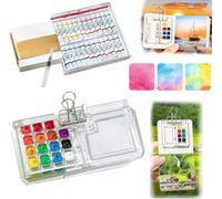 Set di mini tavolozze da viaggio in legno, kit per acquerelli, tavolozza portatile in legno per acquerelli, guazzo, colori acrilici, per pittori, artisti, studenti (D)