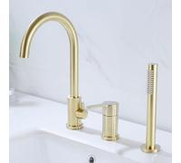 Set di Miscelatori per Vasca da Bagno A 3 Fori in Oro Spazzolato con Soffione Doccia E Tubo Flessibile, Rubinetto per Bagno di Lusso con Acqua Calda E Fredda per Docce E Vasche Moderne