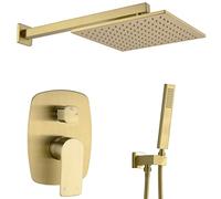 Set di miscele combinata per la Pioggia del Bagno in Ottone in Ottone Oro Spazzolato, a Parete con Pioggia da Cucina in Ottone da 10 Pollici, Contenere Corpo della valvola Doccia Ruvida e