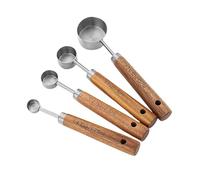Set di misurini e cucchiai dorati da 4/8 pezzi con manico in legno aromatico pieno tazze(Silvery Spoon 4PCS)