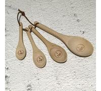 Set di misurini in legno di acacia e faggio, per cucinare a casa, caffè, miele, ricette con segni incisi e cinturino in pelle (1 cucchiaio)