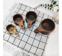Set di misurini in legno di acacia e faggio per la cottura casalinga di caffè e miele ricette con segni incisi e cinturino in pelle (1 set)