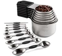 Set di misurini magnetici e cucchiai, con 7 misurini impilabili in acciaio inox, 8 misurini magnetici a doppia faccia con 1 livellatore per ingredienti secchi e liquidi (nero)