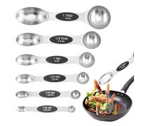 Set di misurini magnetici, set di cucchiai dosatori | Set di 6 cucchiai dosatori in acciaio inox, cucchiai dosatori in metallo con livellatore, cucchiaio riutilizzabile per la cottura e