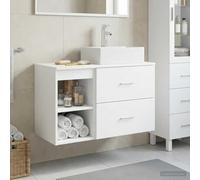 Set di mobili da bagno, 2 pezzi, bianco, in legno | montaggio a parete, installazione flessibile senza preforatura, spazio con ripiani e cassetti, montaggio a coppia