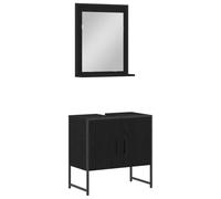 Set di mobili da bagno, 2 pezzi, in legno nero | Specchio 50 x 60 cm, mobiletto sottolavabo 60 x 33 x 60 cm, elementi in vetro, montaggio a parete, porte a filo