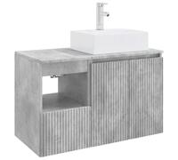 Set di mobili da bagno, 2 pezzi, legno composito, grigio cemento | Montaggio a parete, trapani inclusi, vanità 49,5x41x79,5 cm, armadio 30x41x50 cm, design moderno, maniglie argentate,