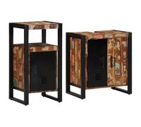 Set di mobili da bagno, 2 pezzi, multicolore e nero | ante in legno massiccio, chiusura delicata della porta, due armadi di diverse dimensioni, minimalista, montaggio in coppia