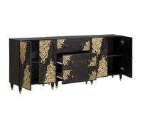 Set di mobili da bagno, 3 pezzi, 180 x 33 x 75 cm, colore: Nero | Design dorato,legno di mango,legno di ingegneria,maniglie in ottone,fissaggio a parete,risparmio di spazio,stile minimalista